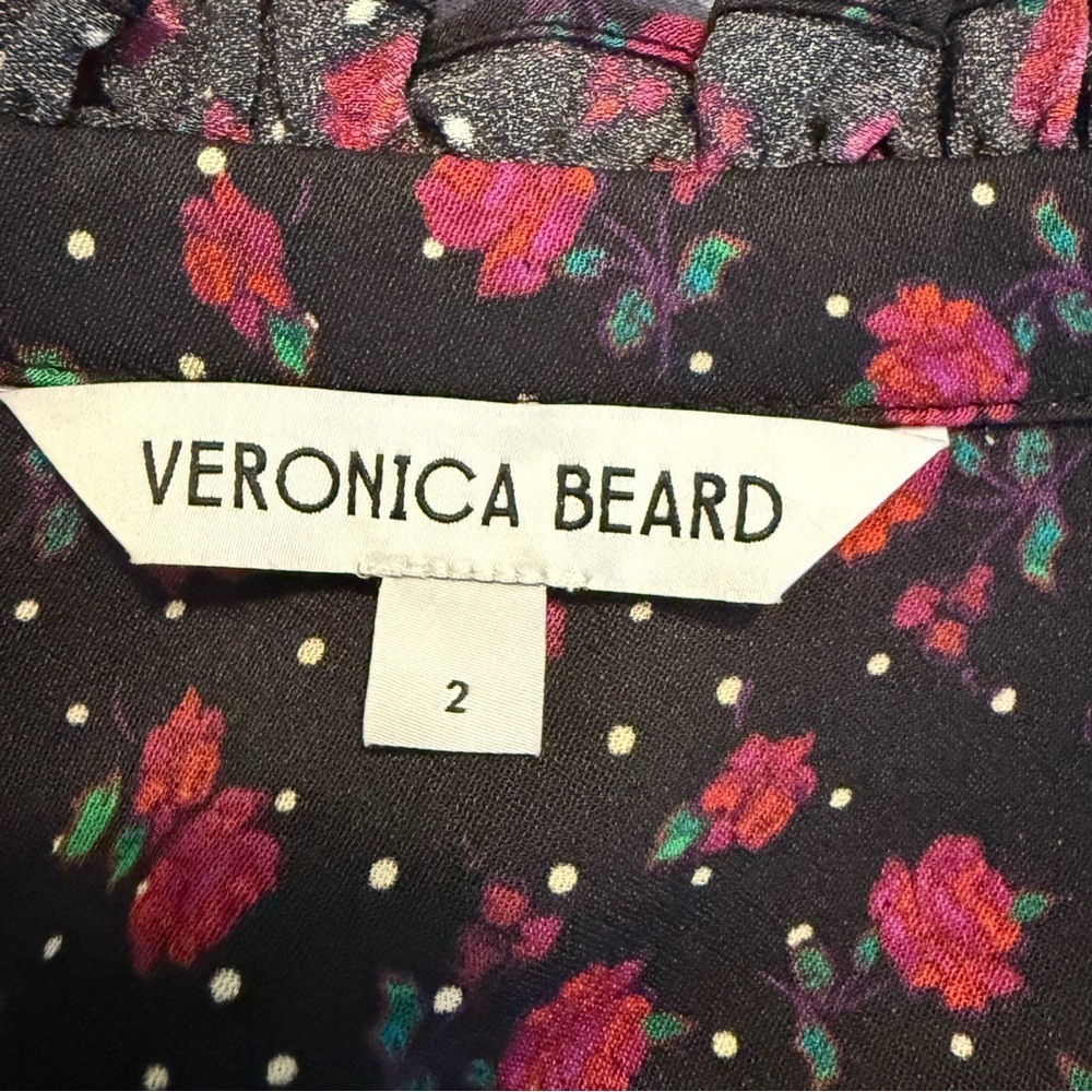 Veronica Beard Louama Tie Neck Dark Floral Blouse size 2 - Picture 9 of 14